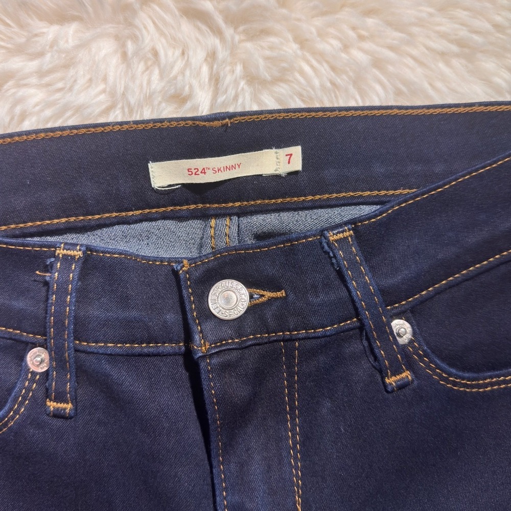 Levis 524 Skinny Jeans Womens 7 Dark Indigo Blue Low Rise Denim Pants - Picture 4 of 8